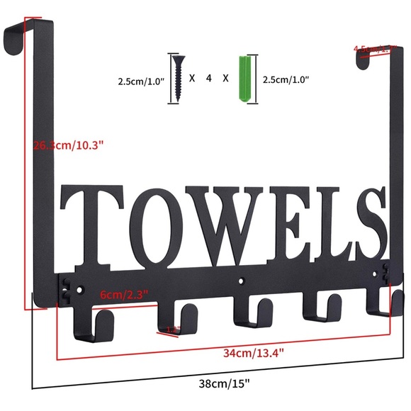Over The Door Towel Rack Bathroom Organizer; Over The Door 5 Hooks Door Hanger - Picture 5 of 6